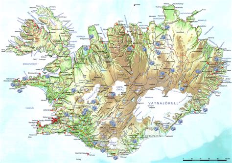 Large scale road map of Iceland with relief, cities and photo locations | Iceland | Europe ...