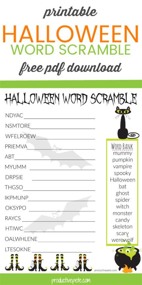 Free Printable Halloween Word Scramble PDF for Kids - Productive Pete