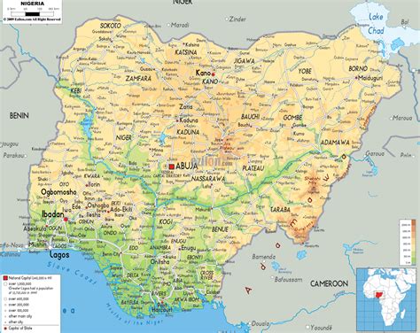 Physical Map of Nigeria - Ezilon Maps