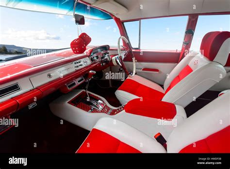 Interior of a Red and White vintage Chevrolet Biscayne car, New South Wales, Australia Stock ...