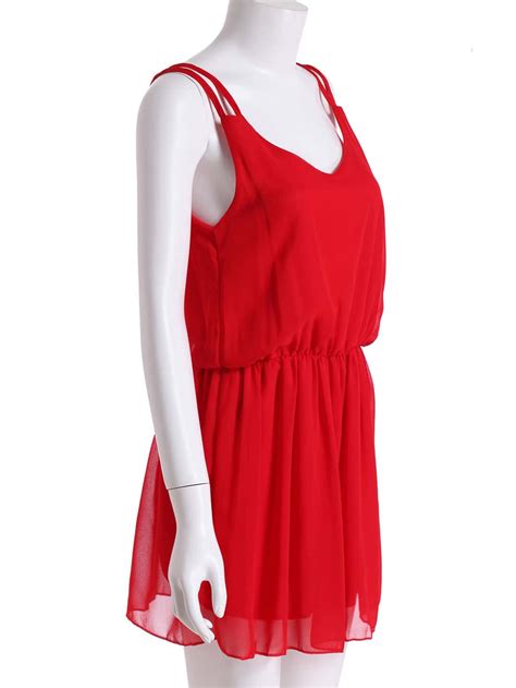 Red Spaghetti Strap Slim Chiffon Dress -SheIn(Sheinside)