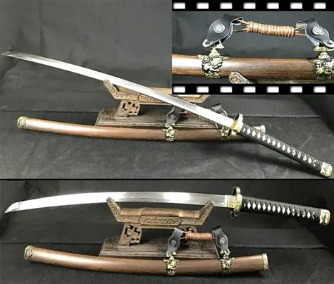 Real Handmade Japanese Samurai Sword Katana Damascus steel Folded Steel Blade Sharp Ninja sword ...