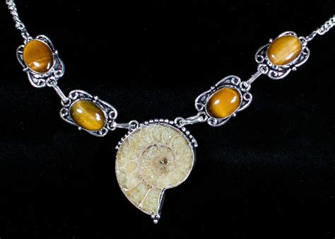 Fossil Ammonite Necklace With Tigerseye (#3592) For Sale - FossilEra.com