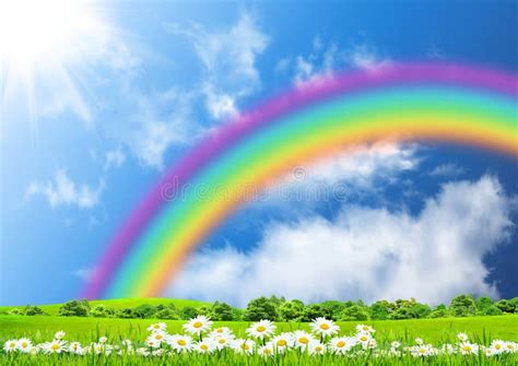 Rainbow in the blue sky stock image. Image of meadow - 21447453