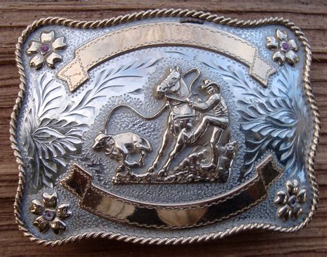 Vintage rodeo cowboy belt buckle silver tone metal by ClassicCrow