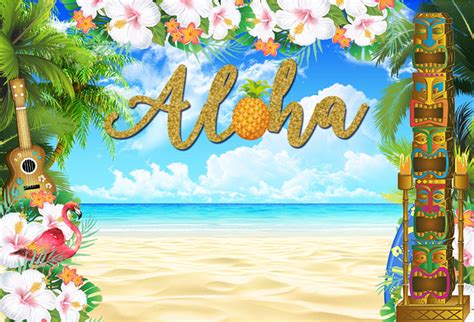 Hawaii Aloha Party Backdrop Summber Beach Flowers Palm Tree | Etsy