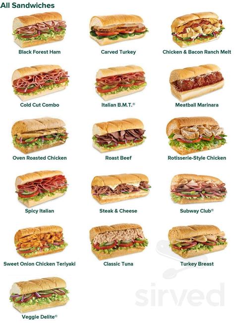 Printable Menu For Subway Restaurant