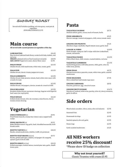 Menu at San Marino restaurant, Bolton