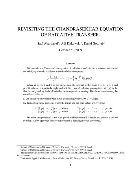 (PDF) REVISITING THE CHANDRASEKHAR EQUATION OF RADIATIVE TRANSFER. · REVISITING THE ...