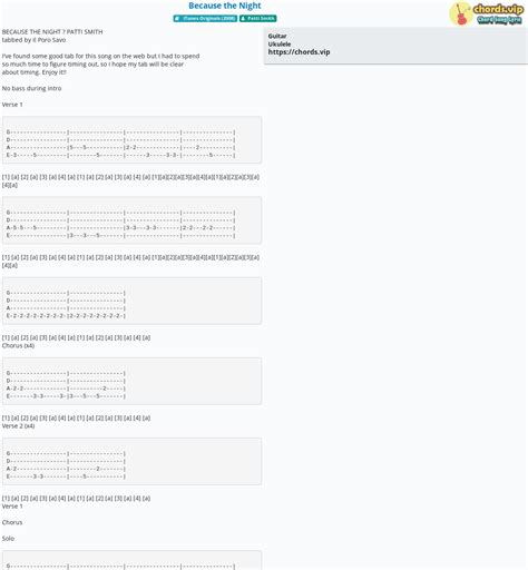 Chord: Because the Night - tab, song lyric, sheet, guitar, ukulele | chords.vip