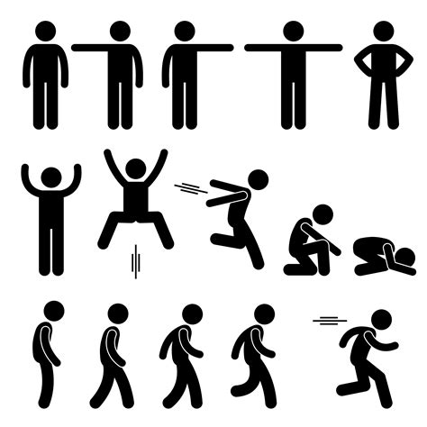 Human Stick Figure Stickman Man Actions Poses Postures Standing Pointing Jumping Hopping Walking ...