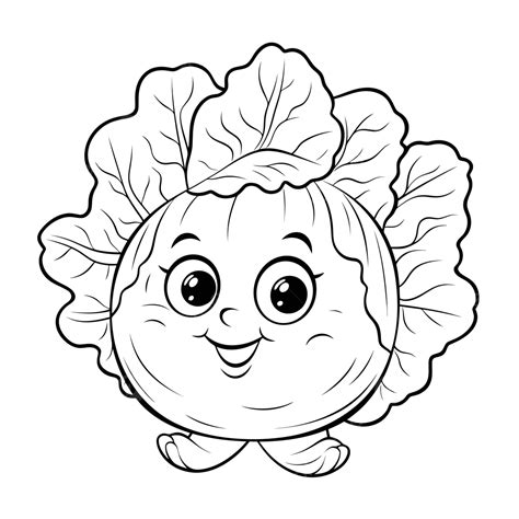 Cute Cabbage Cartoon Coloring Page Outline Sketch Drawing Vector | The Best Porn Website