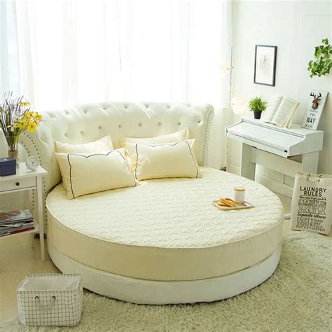 Round Quilted Mattress Protector 100% Cotton Fitted Sheet Romantic Round Bed Sheet Theme Hotel ...