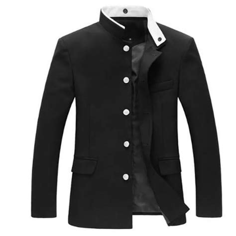 Men Black Slim Tunic Jacket Single Breasted Blazer Japanese School Uniform Gakuran College Coat ...