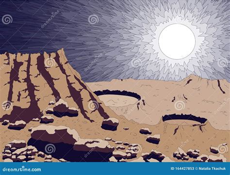 Mercury Planet Surface Close Up with Sun Views, Vector Illustration Stock Vector - Illustration ...