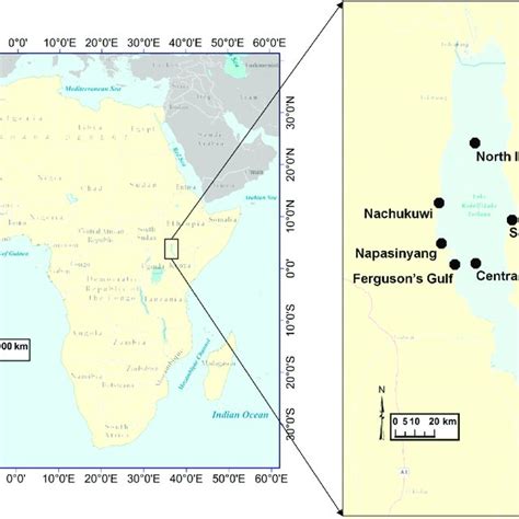 Map of Africa with an inset of Lake Turkana showing the study's six... | Download Scientific Diagram