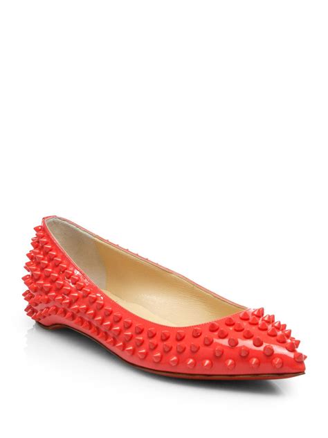 Lyst - Christian Louboutin Pigalle Spiked Patent Leather Flats in Red