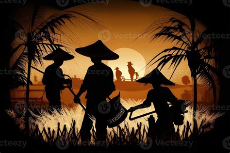 silhouette farmer working in the sunset in the field. . 21598692 Stock Photo at Vecteezy