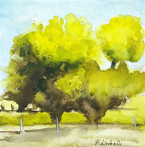 Trees Watercolor Painting, Small Traditional Landscape With Trees, Square Watercolour, Copy of ...