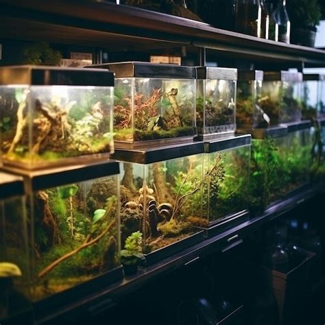 Premium AI Image | a row of fish tanks filled with different types of ...