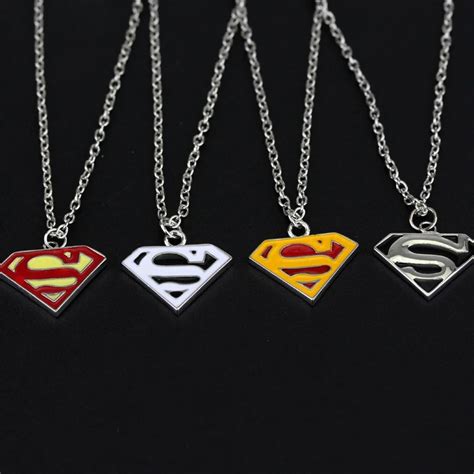 4 Colors Superhero Superman Necklace Enamel S Logo Metal Pendant ...