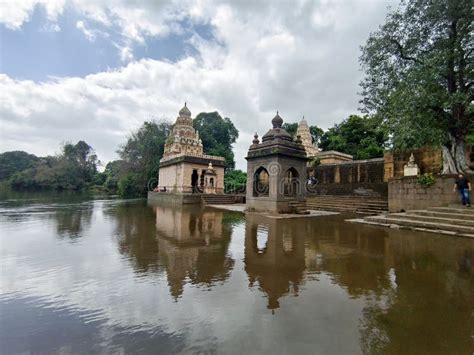 Wai, Maharashtra, India, 18 September 2022, Temple on Krishna Ghat in Monsoon Season, Bank of ...