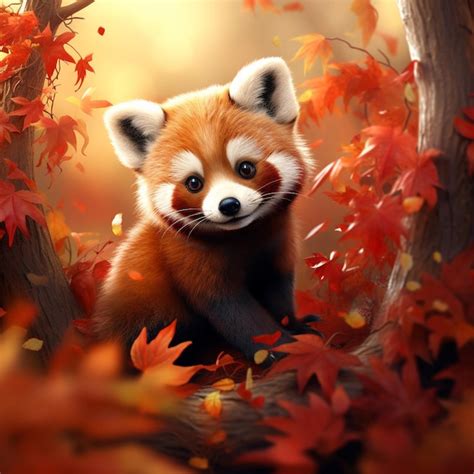 Premium Photo | Whimsical art style depiction of an adorable red panda exploring a vibrant ...