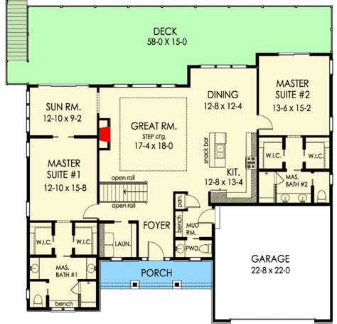 Exclusive One Story Craftsman House Plan with Two Master Suites - 790001GLV | Architectural ...