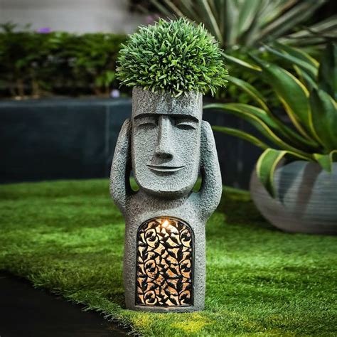 See, Hear, Speak No Evil Garden Easter Island Tiki Solar Powered Statues (Set of 3) - On Sale ...