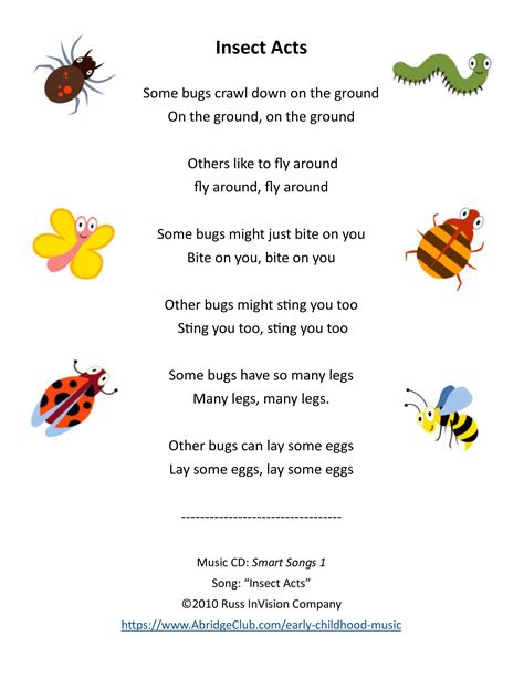 First Class Insect Songs Preschool Opposites Theme