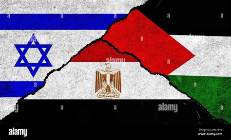 Palestine, Egypt and Israel flag together on a textured background. Relation between Israel ...