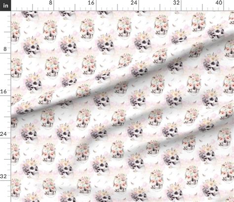 Floral Skull Fabric Watercolor Pattern With Human Skull and | Etsy