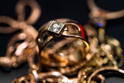 Real Gold Ring with Diamonds, Gems Close Up Macro Shot Stock Image - Image of fashion, luxury ...