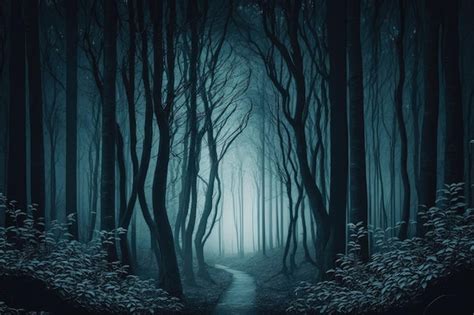 Premium Photo | Dark and mysterious forest with towering trees a misty atmosphere and a sense of ...