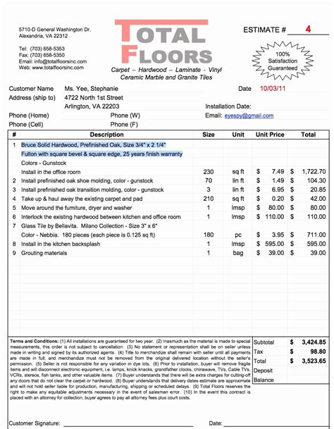 Carpet Installation Invoice Template Example – Wfacca inside Carpet Installation Invoice ...