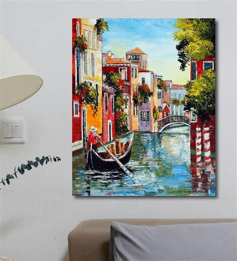 Buy Red Acrylic Canvas River In Venice Unframed Original Painting By Pisarto Online - People ...