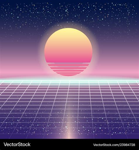 Synthwave retro futuristic landscape with sun Vector Image