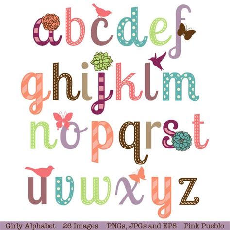 Girly Alphabet Scrapbook Aphabet Font with Birds Butterfly