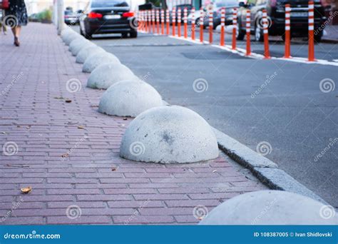 Car Or Motor Vehicle Stop Security Barriers Or Hemispheres Bollards. Concrete Structures To ...