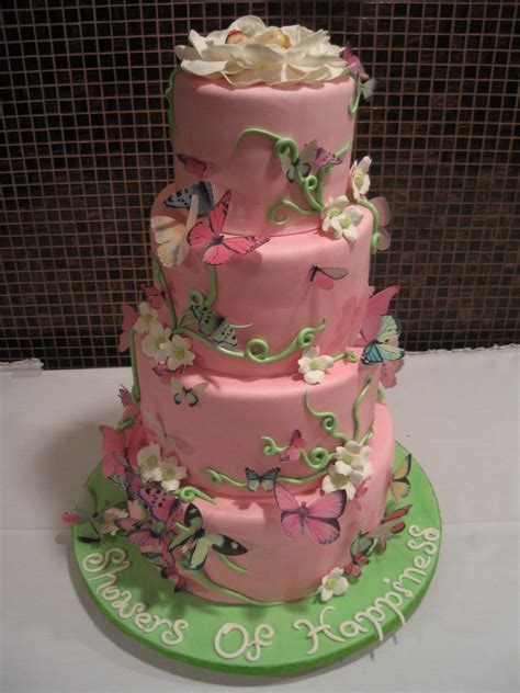 pink and butterflies cake1 | Baby shower cakes, Butterfly baby shower cake, Shower cakes