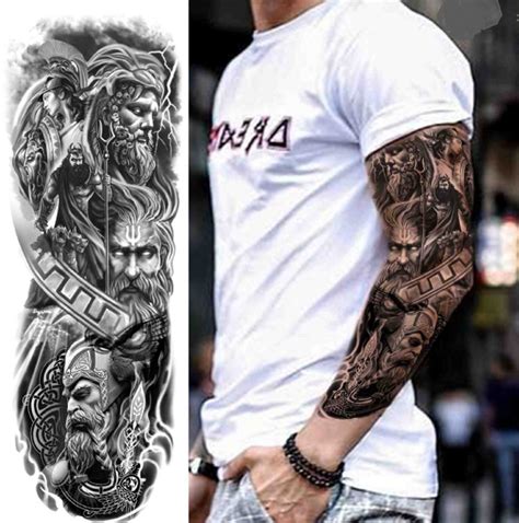 God Full Sleeve Temporary Tattoo Black & Gray Tattoos God Zeus - Etsy Australia