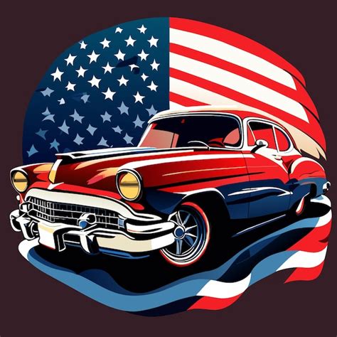 Premium Vector | Digital art vintage car in american flag hues