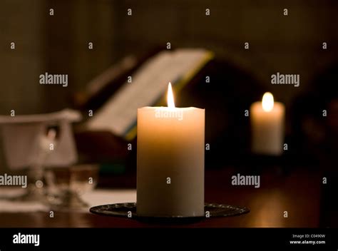 Candle On Altar Stock Photo - Alamy