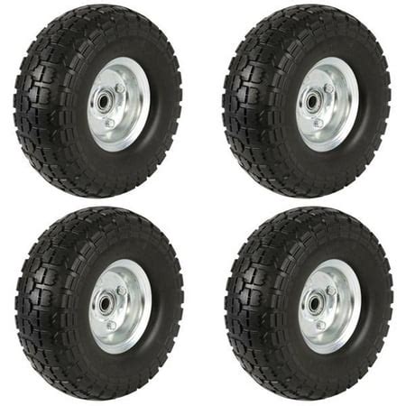 4-Pack 10" Solid Rubber Tyre Wheels Garden Wagon Cart Trolley Tires Replacement Wheels Black ...