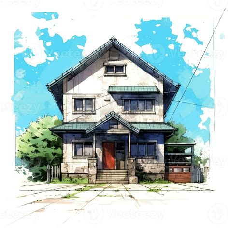 House anime style, House urban white background high quality ai image ...