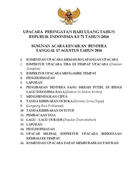 Susunan Upacara 17 Agustus Terbaru