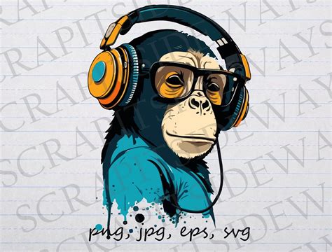 Monkey in Headphones Clipart Vector Graphic Svg Png Jpg Eps - Etsy