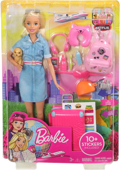 Barbie Doll and Travel Set with Puppy, Luggage & 10+ Accessories ...