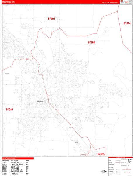 Medford Oregon Zip Code Wall Map (Red Line Style) by MarketMAPS - MapSales