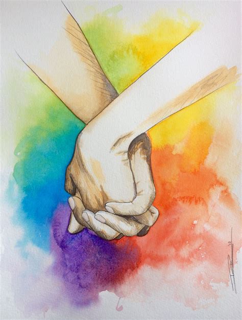 LGBT | Hand in hand | Love all | Rainbow Flag | Pride | Painting by ...